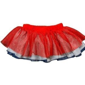 Balletcore Baby Girl Triple Layer sparkle red white blue tulle tutu sz 6M